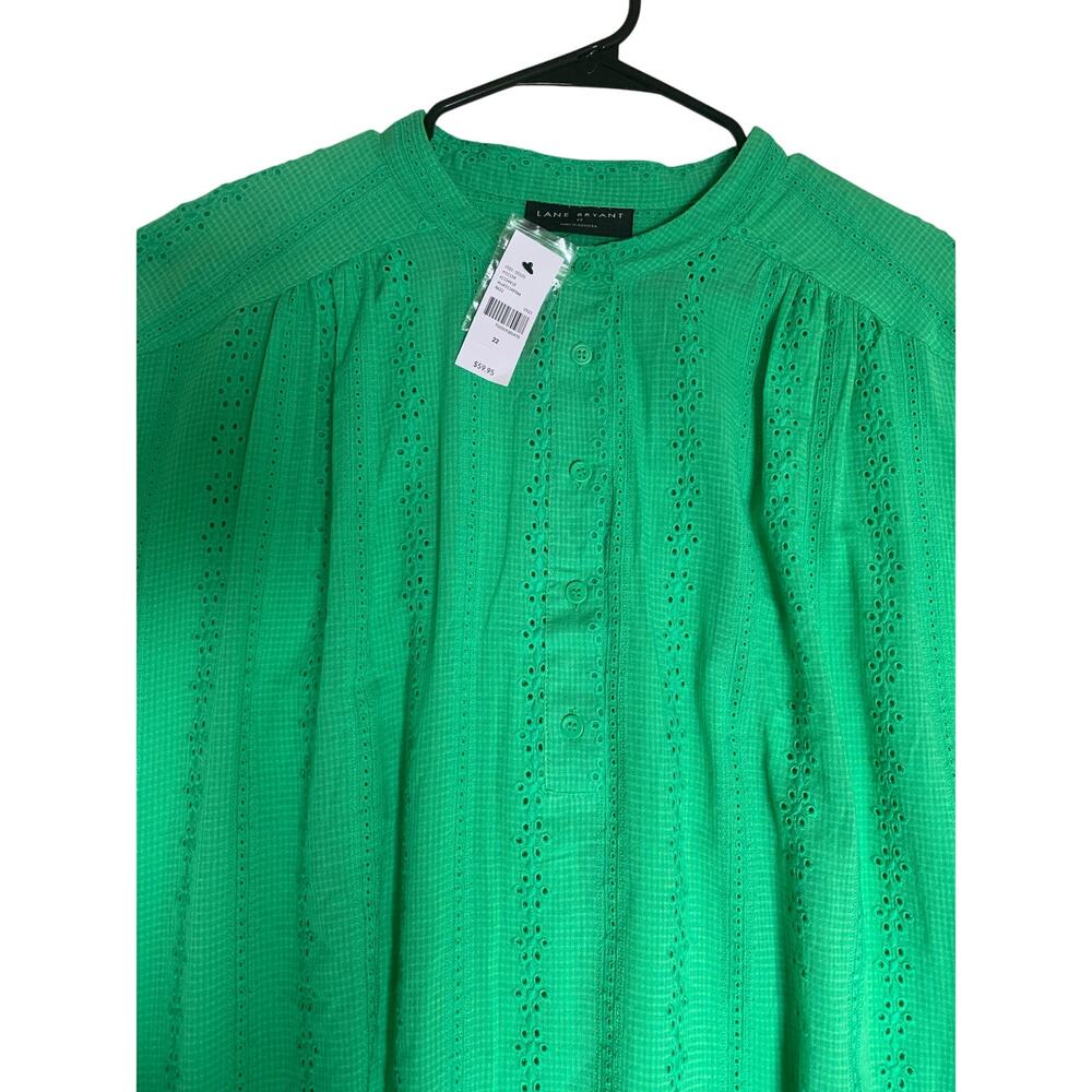 Lane Bryant NWT Green Embroidered Eyelet Blouse-Size 22 - Picture 4 of 10